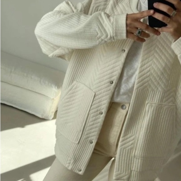 Zara jacket coat bomber overcoat cream ribbed casual fall lightweight - Picture 4 of 10